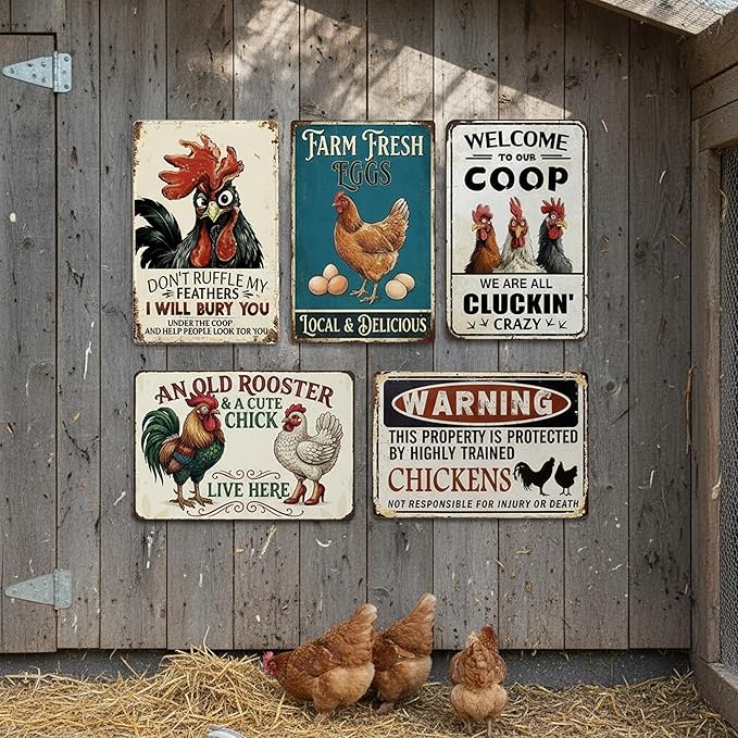 Vintage Metal Sign, Metal Wall Art, Funny Bar Signs, Motivational Positive Affirmations Wall Decor, Funny Tin Signs for Home Office School Gym & Locker Room 8x12 Inch (5 Pack Metal Signs Chicken Coop Signs)