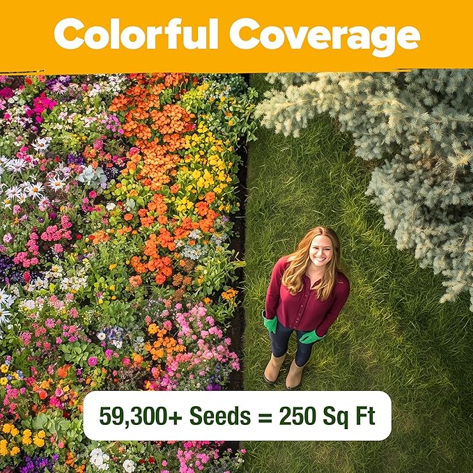 HOME GROWN Premium Wildflower Seeds Bulk Mix | 59,300+ Perennial & Annual Flower Seed for Planting Outdoors | 19 Varieties Throw and Grow for Bees & Butterflies | 2 oz