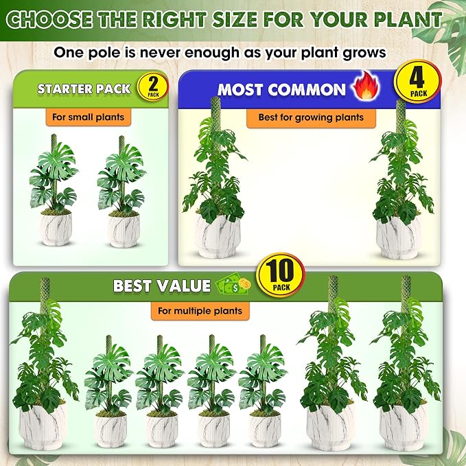 DUSPRO 2 Pack 22" Green Stackable Mesh Moss Pole for Plants – Extendable Up to 39", Natural Forest Moss Pole Monstera Plant Support, Moss Stick for Climbing Plants, Indoor Plant Stakes Accessories