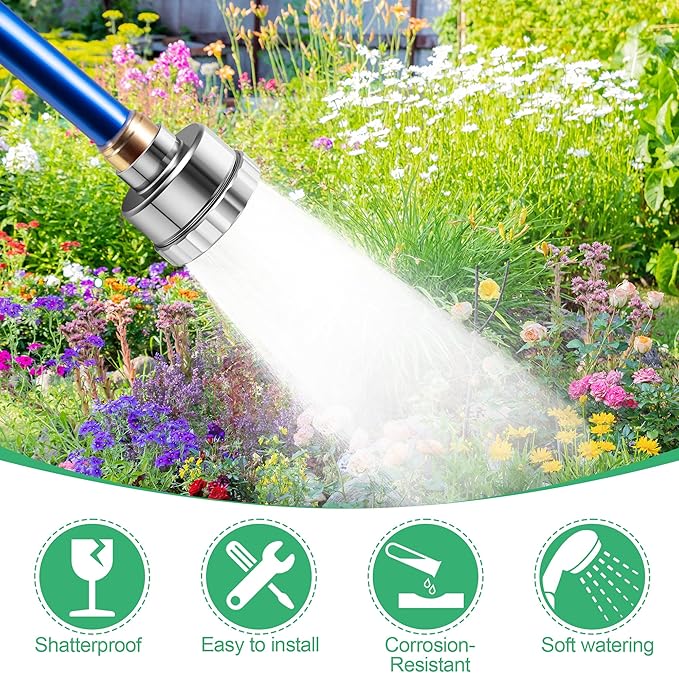 Dreyoo 1 Pack Water Nozzle with 3000 Tiny Holes, 3/4'' Aluminium Alloy Garden Hose Shower Head with PTFE Thread Seal Tape for Outdoor Watering Flowers, Plants, Greenhouse, Nurseryman (2.24'',Silver)