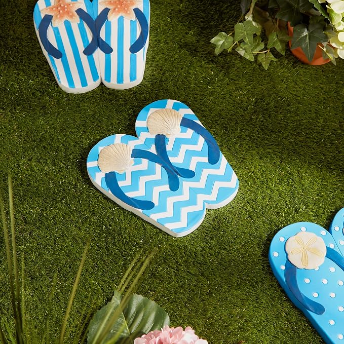 DII Cement Stepping Stone Collection Decorative Colorful, 9x9.5, Seashell Flip Flops