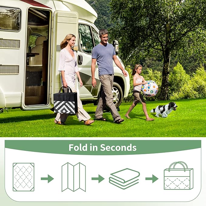 GENIMO 5'x8' Outdoor Rug Waterproof, Reversible Mats, Outdoor Area Rug, Plastic Outside Carpet, Geometric Rv Mat for Patio Camping Rv Picnic Backyard Deck Balcony Porch Beach Trailer (Black & White)