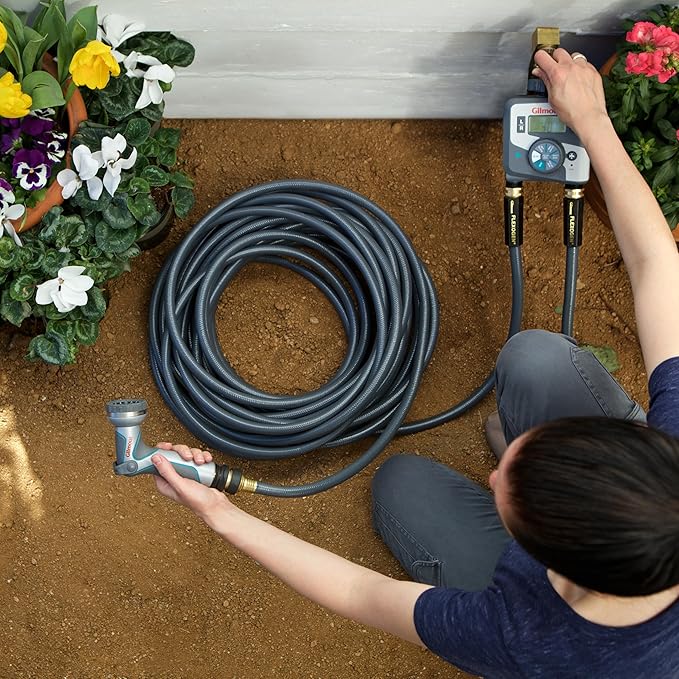 Gilmour Flexogen Heavy Duty Garden Hose – 5/8 in x 100 ft, Leak-Proof Brass Couplings, Kink Resistant 8-Layer Design, 500 PSI, Made in USA