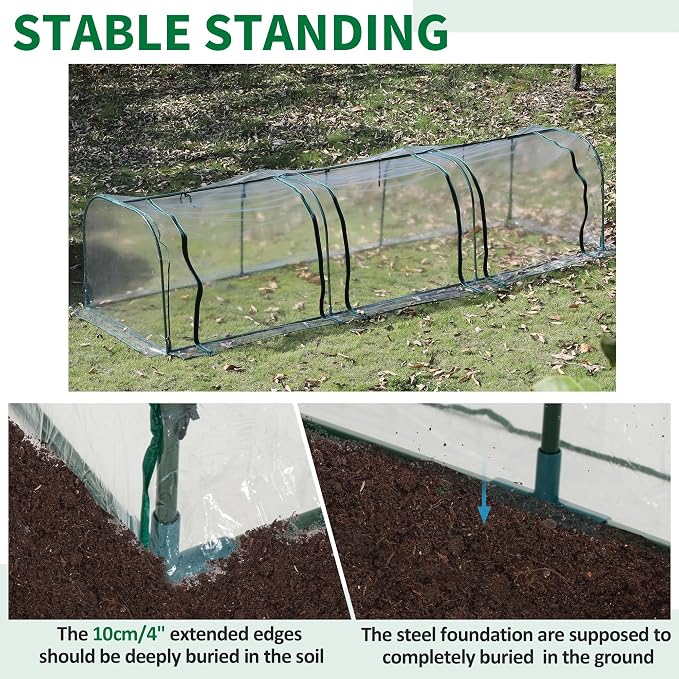 Outsunny 11' x 3' x 2.5' Mini Greenhouse, Portable Tunnel Green House with Roll-Up Zippered Doors, UV Waterproof Cover, Steel Frame, Clear