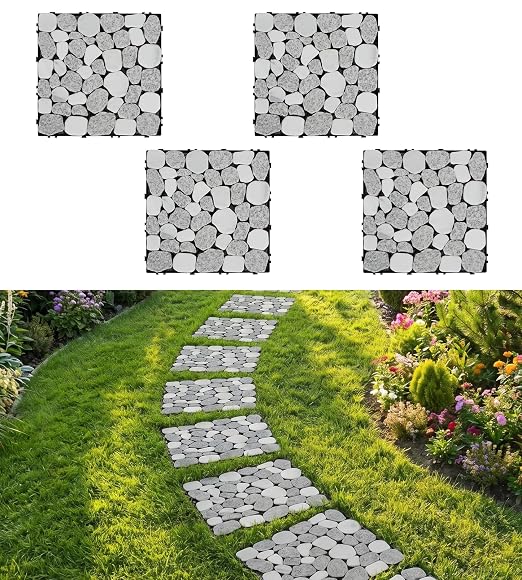jxgzyy 4PCS Natural Stone Decking Tiles, 11.8"x11.8" Outdoor & Indoor DIY Interlocking Flooring, Marble Stepping Stones Landscaping Decor for Garden, Patio, Backyard, Balcony, Path, Off-White