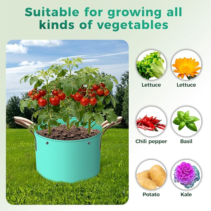 7 Pcs 5 Gallon Grow Bags, Small PE Garden Grow Bags for Plants with Branch-Binding Holes and Bottom Drain Holes, Ideal for Vegetables, Strawberries and Flowers