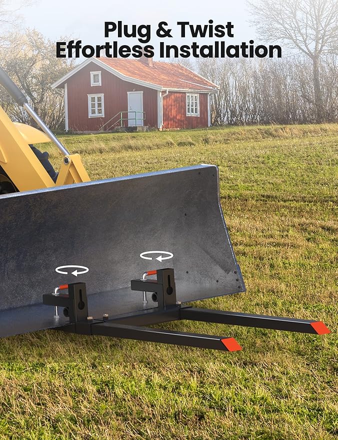 Garvee 60 in Clamp on Pallet Forks 4000 LBS Heavy Duty Quick Attach Bucket Fork with Adjustable Stabilizer Bar for Tractor Loader Skid Steer, Black