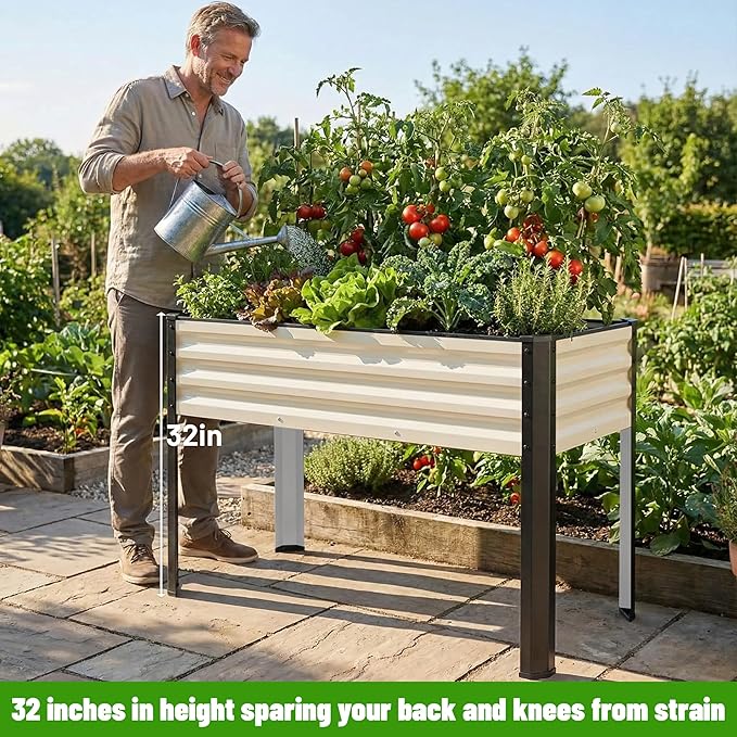 SnugNiture Raised Garden Bed with Legs, 2PCS 48×18×32in Outdoor Metal Elevated Raised Planter Box for Backyard, Patio, Balcony