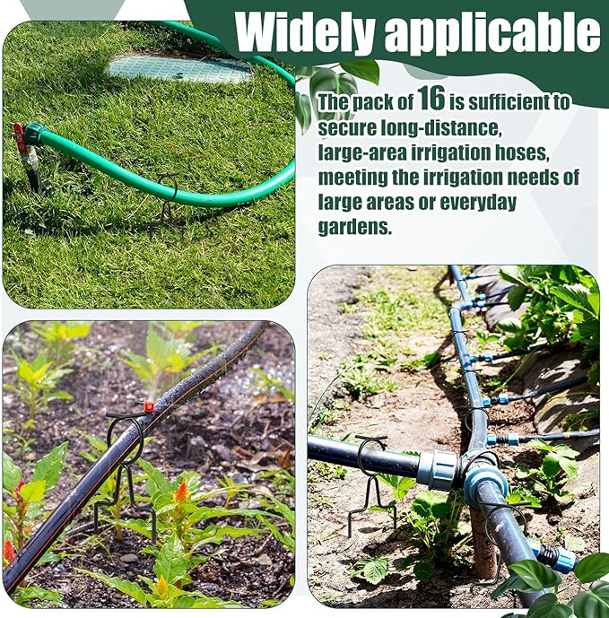 Shimeyao 16 Pack Garden Hose Guide Stakes, Heavy Duty Hoses Guides for Garden, Adjustable Metal Hose Guards for Flower Beds, 8" Low Profile Plant Saver Spike for Yard & Lawn, Black