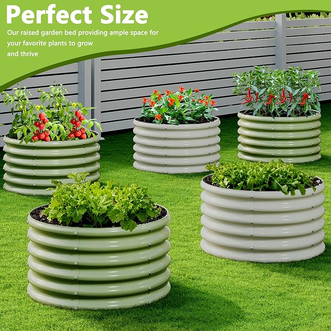 2PCS 2x2x1.5FT Galvanized Raised Garden Bed Kit,Vegetable Boxes-Round Metal Flower Box,Large Planter Raised Beds Outdoor Garden for Planting,Fruit,Herb-Green 0.8mm