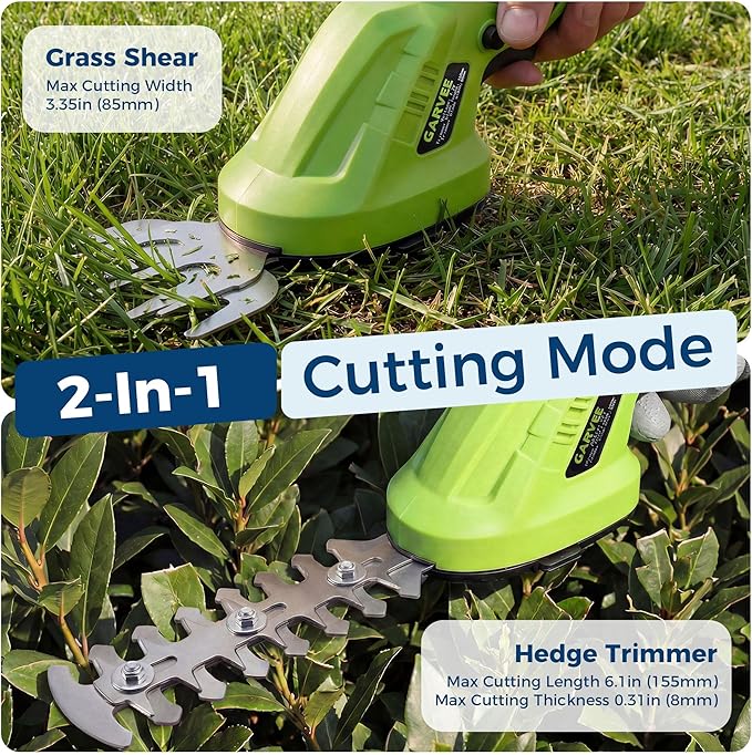 Cordless Hedge Trimmer & Grass Shear, 7.2V 2-In-1 Electric Handheld Shrub Trimme, Lightweight Rechargeable Bush Trimmers, Brushless Motor, with Type-C Cable, Dual Safety Switch, for Lawn, Garden, Yard