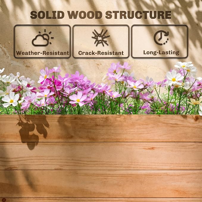Outsunny Raised Garden Bed with Trellis, Wooden Planter Box with Drainage Holes and Hanging Roof, Outdoor Flowers Box for Herbs, Vegetables, Climbing Plants, 78.7" x 17.3" x 44.7"