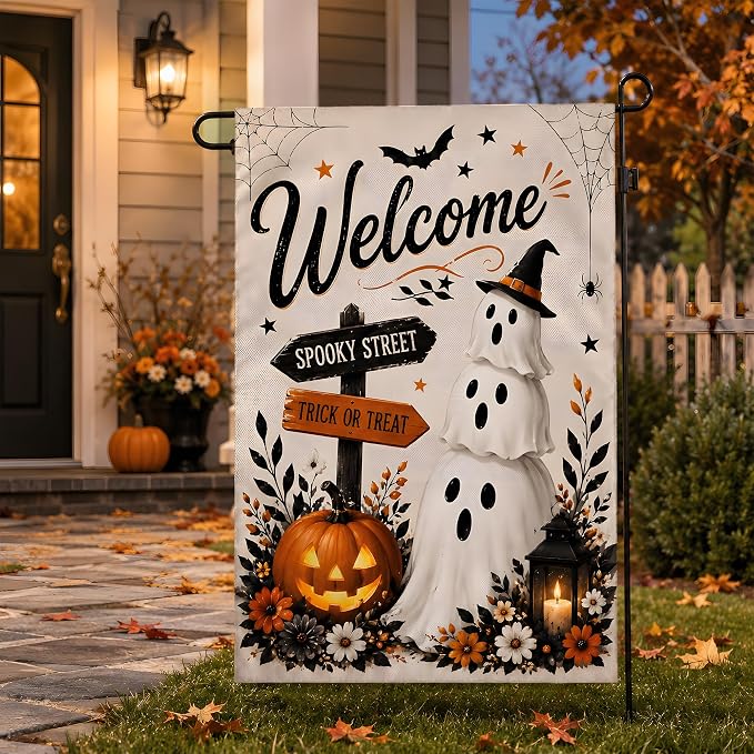 Halloween Party Decorations - Welcome Garden Flag | Halloween Decorations for Outdoor Indoor Outside - Trick or Treat Banner Decor for Garden Porch Patio Lawn Yard Party Favors Supplies