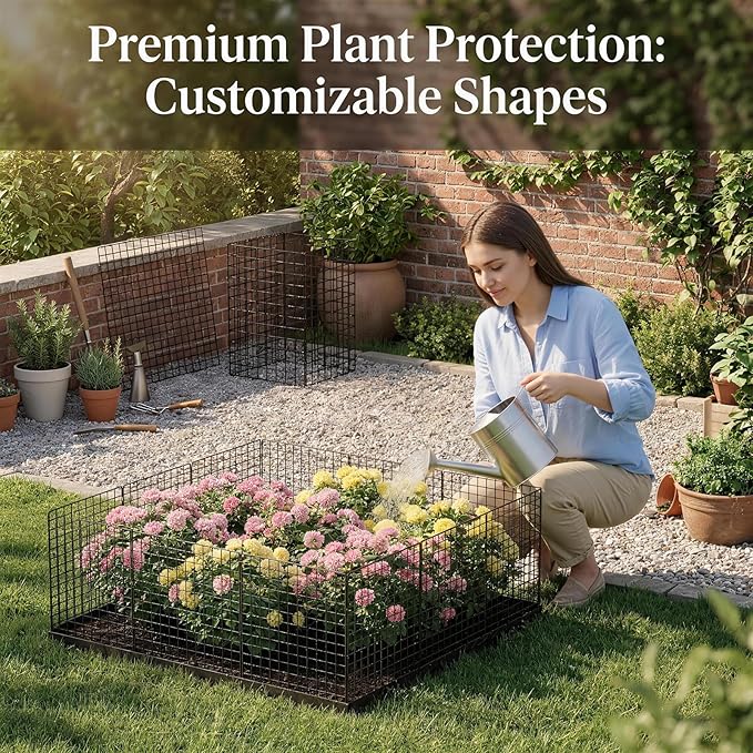15 Packs Plant Protectors from Animals, 45Pcs 12"x 16" Large Metal Wire Mesh Garden Plant Cages for Outdoor Gardening, Chicken Wire Cloche Plant Cages for Rabbits with Zip Ties & Stakes(Black)