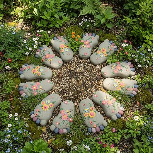 Outdoor Lawn Footprint Stepping Stones — Decorative Paving Stones Suitable for terraces, Vegetable Gardens, Gardens, or walkways， Home Decor Footprint Commemorative Stone Set (2 Pieces)