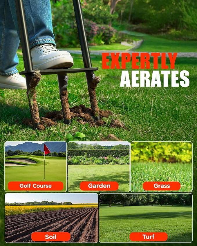 Lawn Aerator & Manual Lawn Coring Tool - 43"/35" Hollow Tine Plug Aerator with High-Strength Alloy Tines for Compacted Soil in Grass, Garden, and Yard - Core Aerator Tool for Lawn Care& Revival