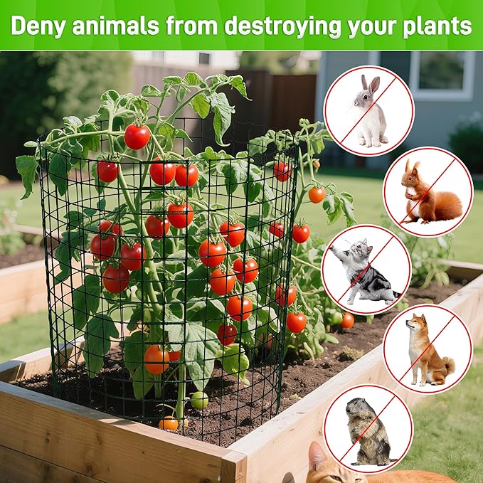 8 Pack Plant Protectors from Animals, 24"x 12" Wire Cages with Stakes and Cable Ties, Metal Mesh to Keep Animals Out, Metal Plant Cages for Vegetables, Flowers