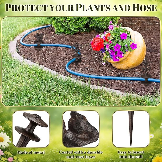 Frienda 3 Pcs Garden Hose Guide Spike 12 Inch Rustproof Coated Metal Decorative Hose Guide Spike Garden Plant Saver Tools for Plant Flower Bed Protection Outside Yard Lawn