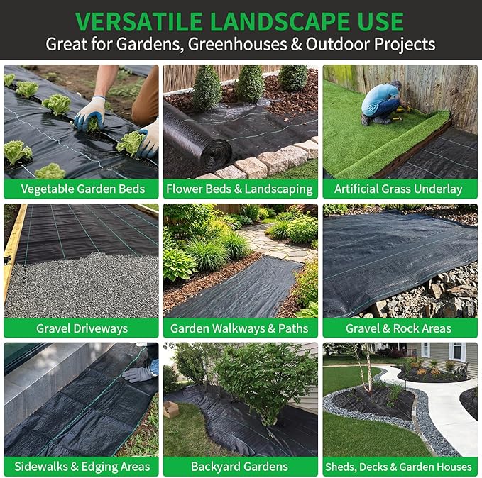 HOOPLE 4 ft x 100 ft Weed Barrier Landscape Fabric, 3.2 oz Heavy Duty Woven Geotextile Ground Cover, Water Permeable Garden Fabric for Gravel, Mulch & Driveway Base
