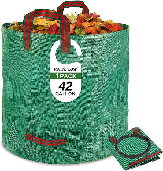 RAINFLOW Reusable Yard Waste Bags - 42 Gallon Outdoor Trash Can,Reusable Lawn Leaf Bags,Standable Garden Waste Bags With 4 Handles,Collapsible Gardening Containers for Lawn and Leaf Trash,Weed Bag 1PC