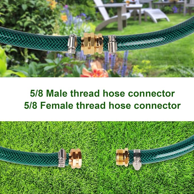 Biswing Garden Hose Repair Connector with Stainless Steel Clamps, 5/8" Barb x 3/4" GHT Thread Aluminum Water Hose Pipe Repair Kit, Female and Male Hose Connectors, 4 Pack