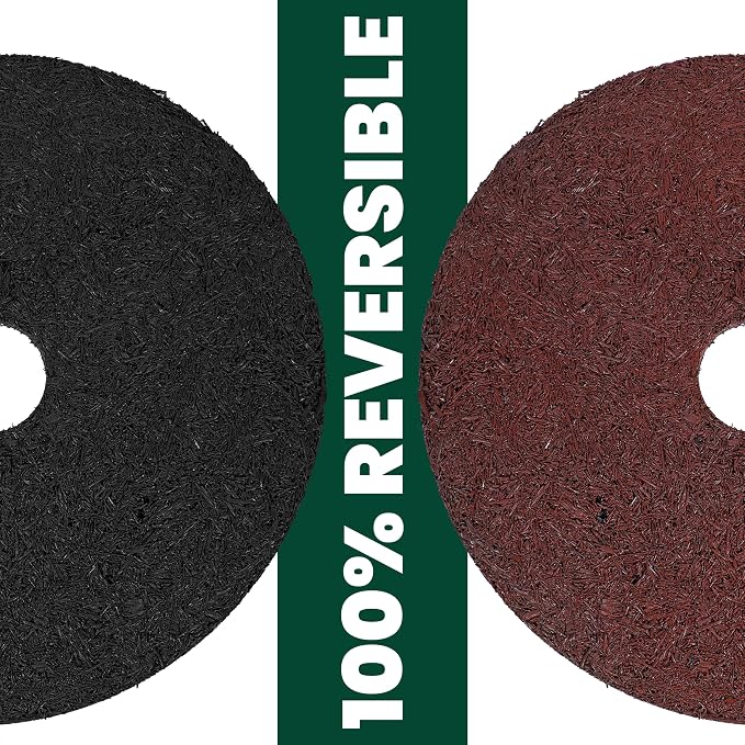 24-inch Heavy Duty Reversible Mulch Ring Tree Protector Rubber Mat for Tree Protection – Natural Look Weed Preventer Ring with Easy Installation - (Reversible)
