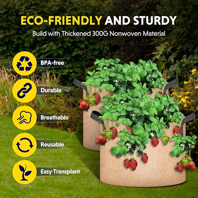 Simple Deluxe 12 Pack 7 Gallon Grow Bags, 300G Vegetable/Flower/Plant Fabric Pots with Handles, Heavy Duty Thickened Nonwoven Planting Bag with 12 Pcs Plant Labels