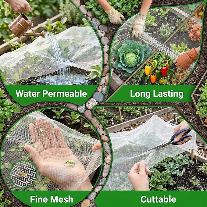 4FT x 10FT Garden Netting Ultra Fine Mesh Netting Plant Cover Insect Bird Netting Barrier for Garden Row Cover for Raised Beds/Greenhouse Vegetables Fruits Flowers Trees
