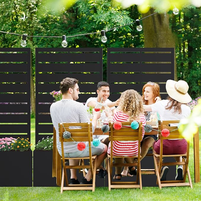 Casaphoria Metal Raised Garden Bed, 47"x24"x12" Planter Box for Climbing Plants, Vegetables & Vines, Features Drainage Holes and Privacy Screen (Black-Louvered)