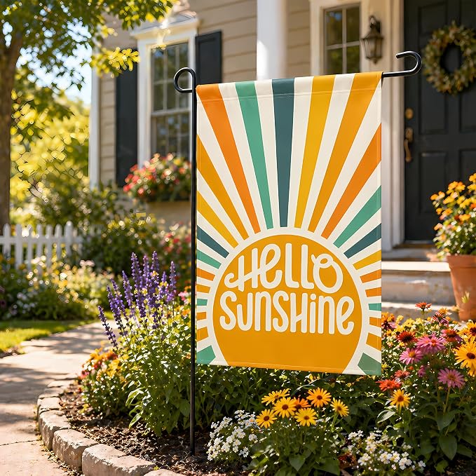 Summer Party Decorations - Hello Sunshine Summer Garden Flag | Double Sided Welcome Yard Outdoor Flag - Summer Party Accessories Backdrop Favors Supplies Decor for Garden Yard Porch Patio Lawn Outside