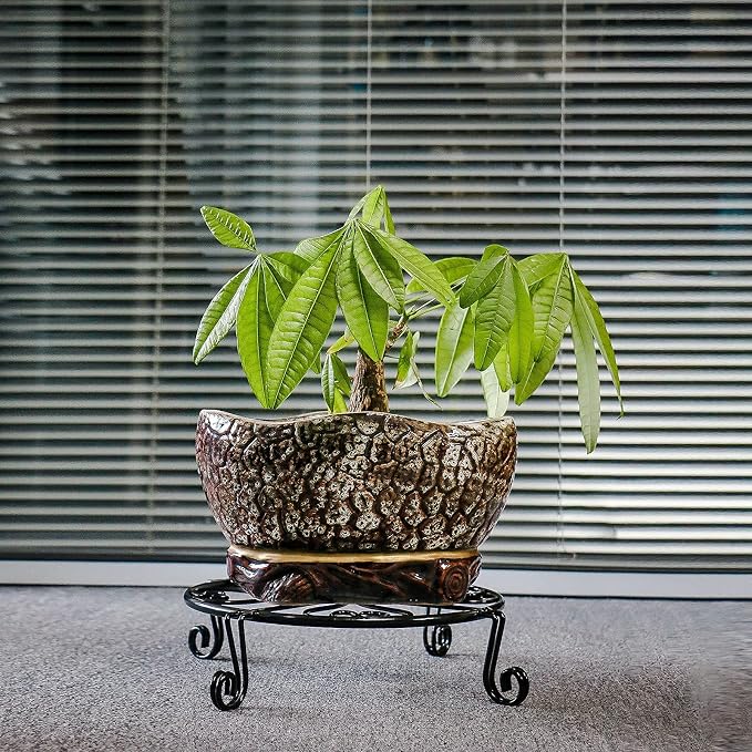 NSYOOMH 2 pack 10" Rustproof Black Metal Plant Stands Heavy Duty Plants Holder Outdoor Indoor, Round Wrought Iron Sturdy Flower Planter Pot Stand, Corner Gardening Inside Potted Plant Risers - 10Inch