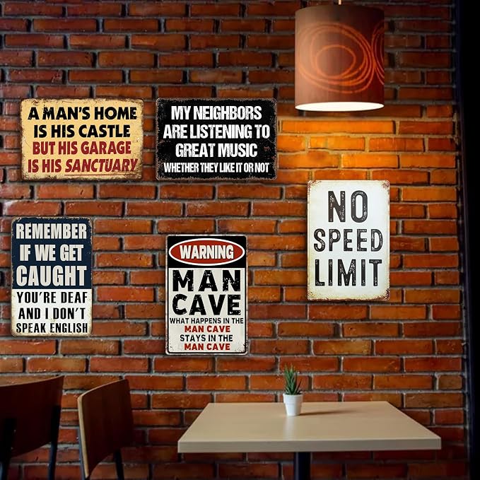 Vintage Metal Sign, Metal Wall Art, Funny Bar Signs, Motivational Positive Affirmations Wall Decor, Funny Tin Signs for Home Office School Gym & Locker Room 8x12 Inch (5Pcs Funny Garage Tin Sign)
