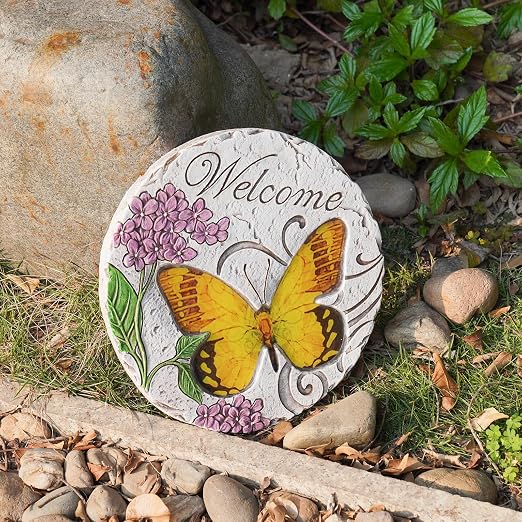 Garden Décor Stepping Stones Outdoor - Resin Butterfly Decorative Stone Bright Color Memories Pavers Outdoor for Garden Yard 10 * 10 * 0.75 Inch