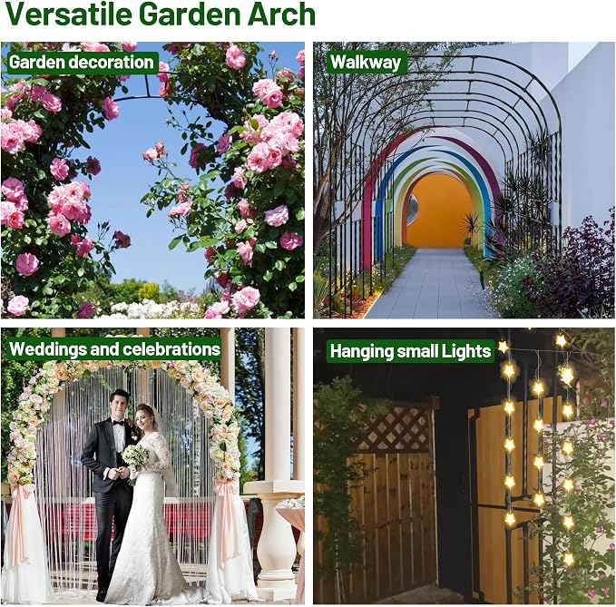 Half Garden Arch Trellis, Trellis Arch for Climbing Plants Outdoor, 7.9FT MetalGarden Arbor, Garden Trellises for Patio Lawn Backyard, Large Garden Archway Decoration Black 23.6" x 94.5in