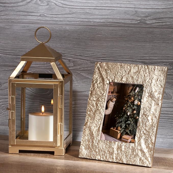 Hosley 12 Inch High Clear Glass and Iron Classic Style Lantern Ideal Gift for Festivities Parties Weddings Aromatherapy and Spa Settings-Gold