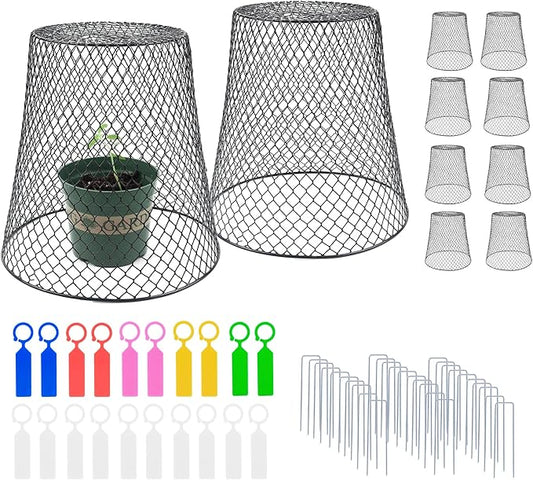 Anothera 10Pcs Chicken Wire Cloche Plant Covers, 9.2×9.2 Inches Plant Protectors from Animals, Metal Garden Plant Cages for Outdoor Plants, Keep Rabbits, Squirrels, Birds Out