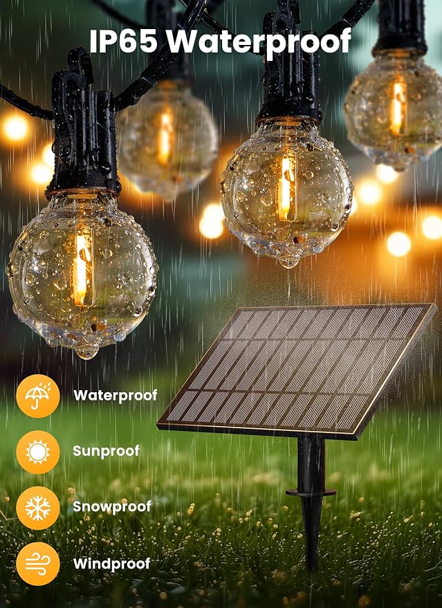 Brightown 158FT 77LED Solar String Lights Outdoor with Remote & USB Port, Shatterproof Bulbs, Dimmable & Timable, 3 Modes, Patio Lights Solar Powered with Mount Clips for Camping Backyard Garden Decor