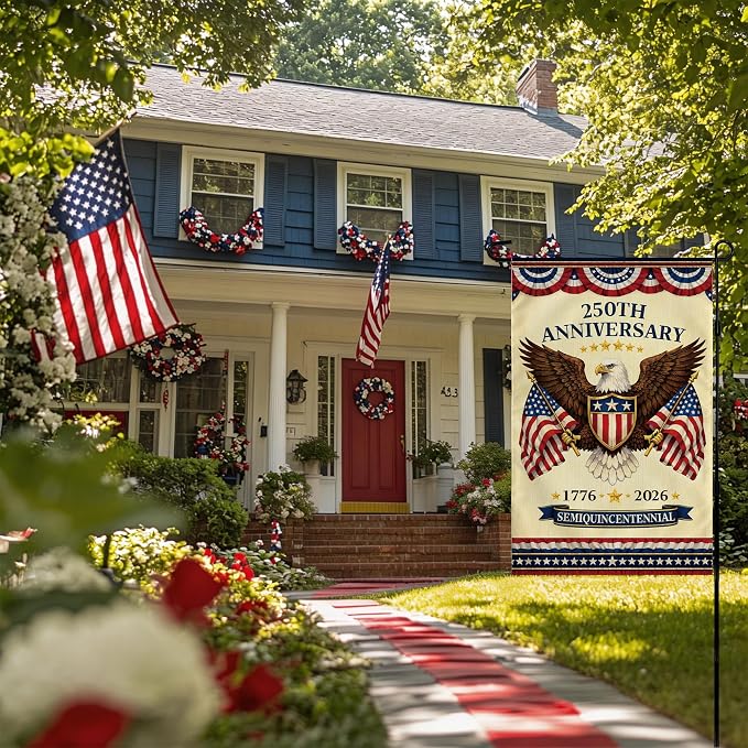 4th of July Decorations - 250th Anniversary Garden Flag | Fourth of July Decor Patriotic USA Banner,1776-2026 America Merchandise Accessories for Garden Yard Porch Patio Lawn Outdoor Outside