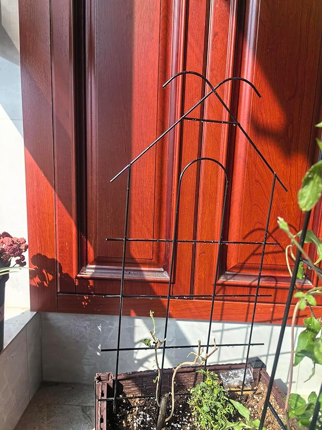 ARIFARO 24" Metal Garden Trellis for Climbing Plants, 4 Pack Plant Trellis for Potted Plants, Indoor Outdoor Black Trellis for Vines, Flowers, House Plants, 10" Wide