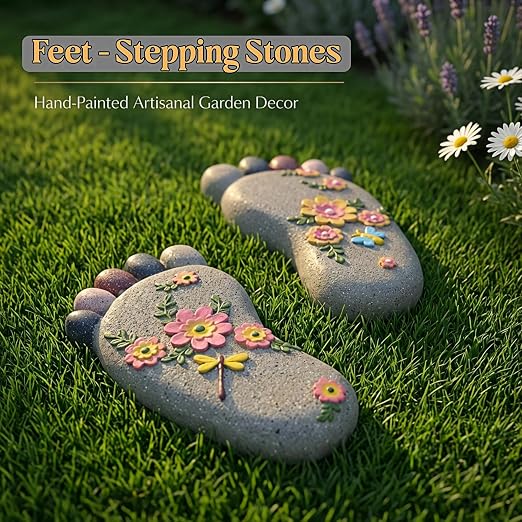 Outdoor Lawn Footprint Stepping Stones — Decorative Paving Stones Suitable for terraces, Vegetable Gardens, Gardens, or walkways， Home Decor Footprint Commemorative Stone Set (2 Pieces)
