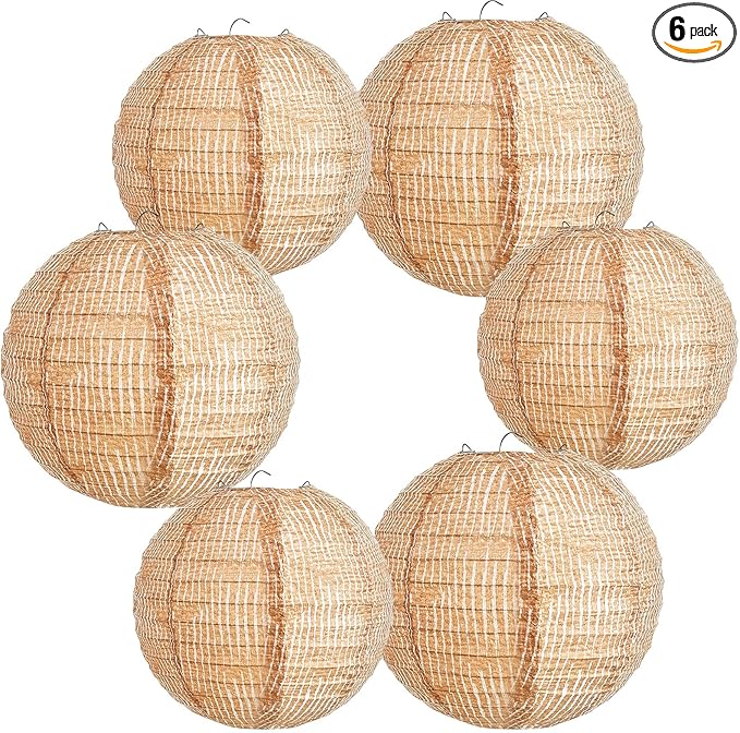 Hortsun 6 Pcs Print Burlap Paper Lanterns Round Chinese Paper Lanterns Farmhouse Boho Classroom Home Decor Classroom Sweet Birthday Party Ceremonial Event (8/10 Inch)