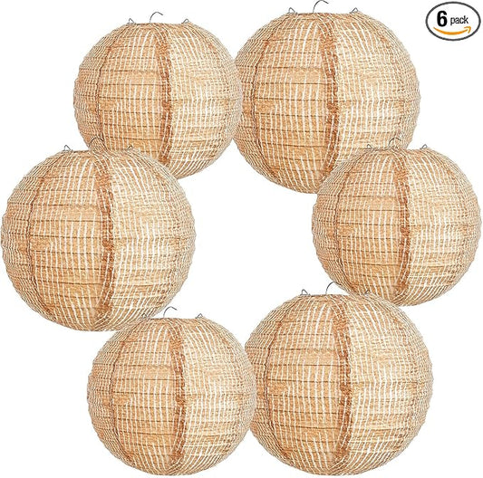 Hortsun 6 Pcs Print Burlap Paper Lanterns Round Chinese Paper Lanterns Farmhouse Boho Classroom Home Decor Classroom Sweet Birthday Party Ceremonial Event (8/10 Inch)