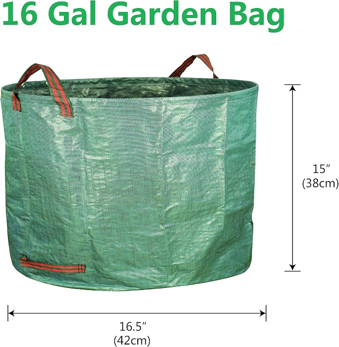 Gardzen 3-Pack 16 Gallons Garden Bag - Reuseable Heavy Duty Gardening Bags, Lawn Pool Garden Leaf Waste Bag