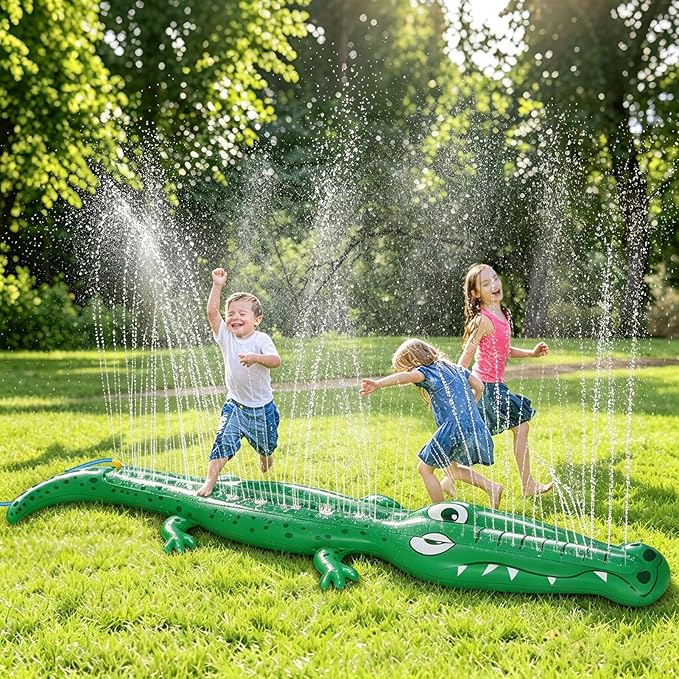 96" x 13" Extra Large Sprinkler for Kids,Outdoor Inflatable Crocodile Sprinkler Toddler Water Toy for Yard,Durable Summer Outside Splashing Water Spray Fun Toys for Lawn Garden Backyard