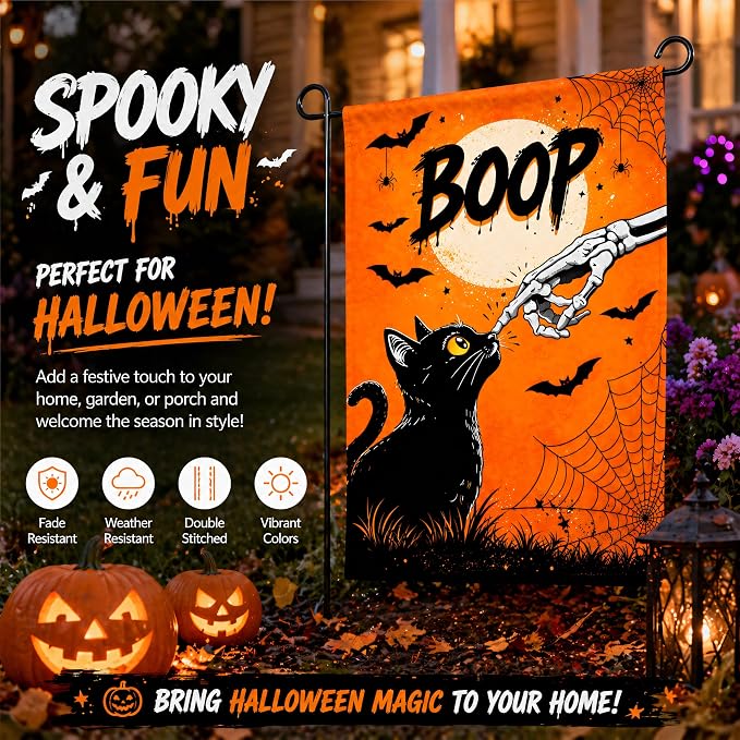 Halloween Party Decorations - BOOP Halloween Garden Flag | Double Sided Halloween Backdrop Banner - Halloween Party Favors Supplies Decor for Garden Yard Porch Patio Lawn Outdoor Outside