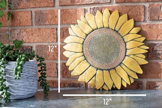 NAT & Jules Sunflower Shaped Dimensional Indoor Outdoor 12 inch Cast Resin Decorative Garden Stepping Stone, Patio, Walkway Sculpture Yard Art, Colorful Yellow