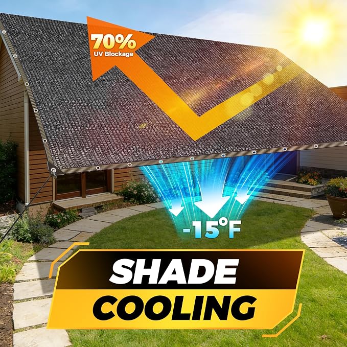 JOJOLEE 70% Sun Shade Cloth, 20x30FT Shade Net Mesh Tarp with Grommets, Black Sunblock Cover for Outdoor Patio Plants, Pergola, Greenhouse, Chicken Coop, Backyard, Balcony