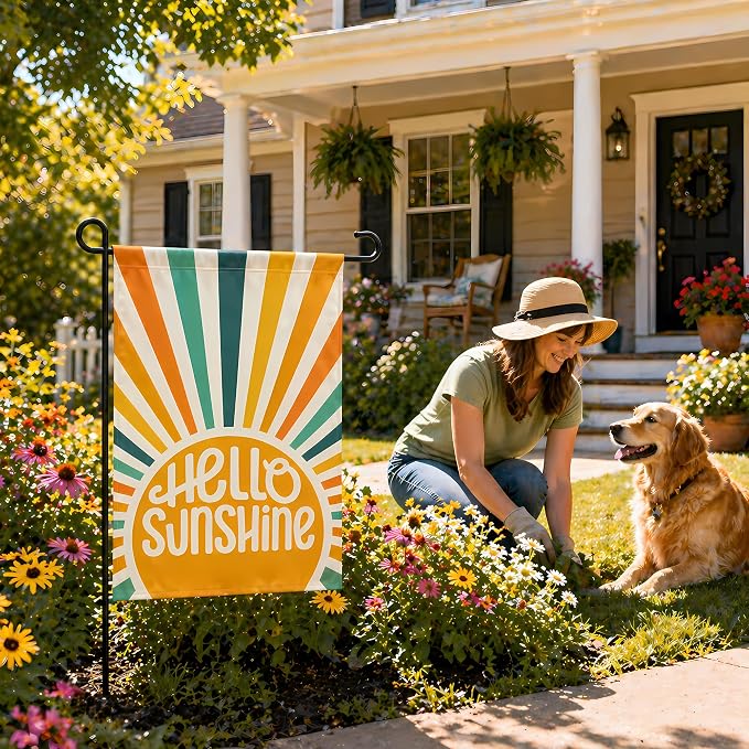 Summer Party Decorations - Hello Sunshine Summer Garden Flag | Double Sided Welcome Yard Outdoor Flag - Summer Party Accessories Backdrop Favors Supplies Decor for Garden Yard Porch Patio Lawn Outside