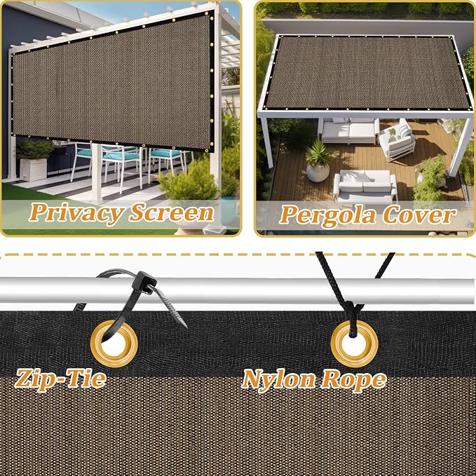 Shade&Beyond Customized Size 9' X 13' Shade Cloth with Grommets, 90% UV Protection UV Protection Mesh Tarp Sun Screens for Patio GN01, Mocha