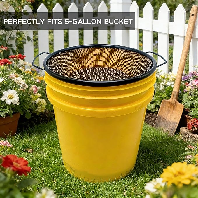 3Pcs Soil Sifter for Gardening, 3,6,8mm Grid Rock Sifter for 5 Gallon Bucket, Dirt Sifter, Compost Sifter for Capturing Dirt, Sand, Rocks, and Filtering Compost (Black)